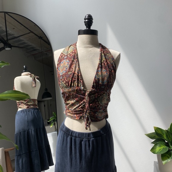Cider Tops - Cider Bohemian Paisley Print Halter Tie Top Size Medium Western Fall 1648